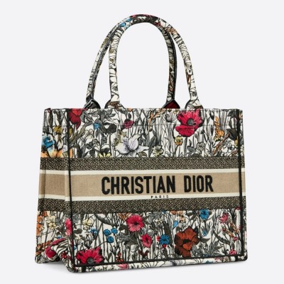 Dior Small Book Tote In Multicolor Mille Fleurs Embroidery