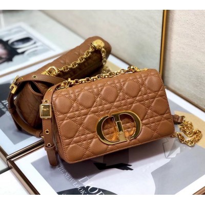 Dior Small Caro Bag In Brown Cannage Calfskin