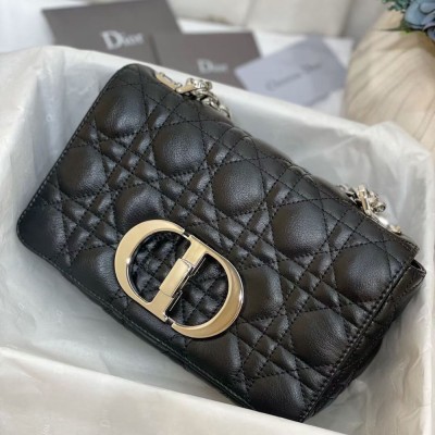 Dior Small Caro Bag In Noir Cannage Calfskin