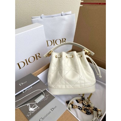 Dior Small Jolie Bucket Bag in White Macrocannage Lambskin