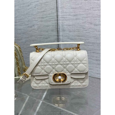 Dior Small Jolie Top Handle Bag in White Cannage Calfskin