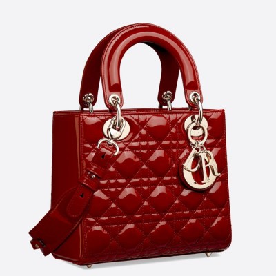 Dior Small Lady Dior My ABCDior Bag In Red Patent Calfskin