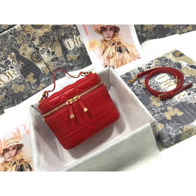 Dior Small Travel Vanity Case In Red Cannage Lambskin