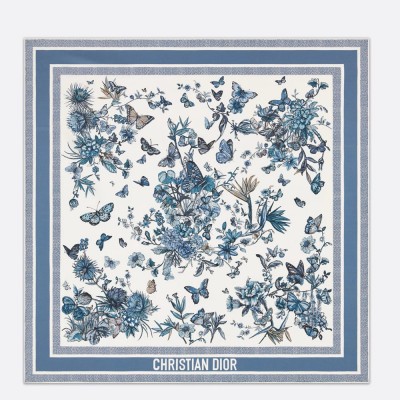 Dior Toile de Jouy Mexico 90 Square Scarf in Blue and White Silk