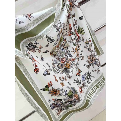 Dior Toile de Jouy Mexico 90 Square Scarf in Green and White Silk