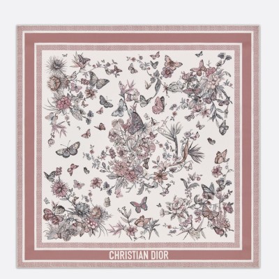 Dior Toile de Jouy Mexico 90 Square Scarf in Pink and White Silk