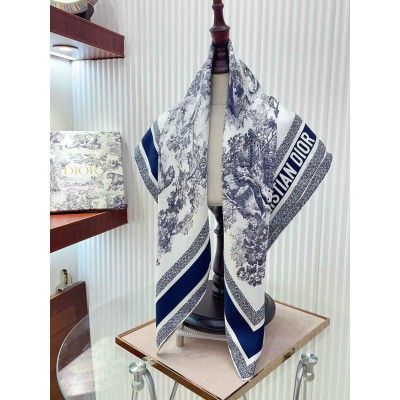 Dior Toile de Jouy Sauvage 90 Square Scarf in Blue Silk Twill