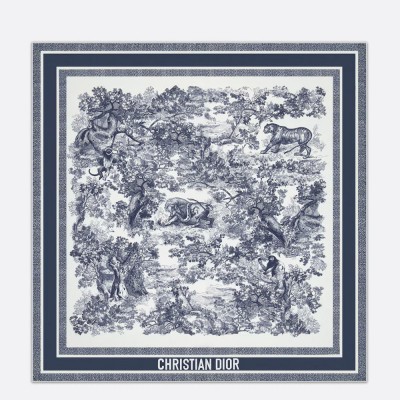 Dior Toile de Jouy Sauvage 90 Square Scarf in Blue Silk Twill