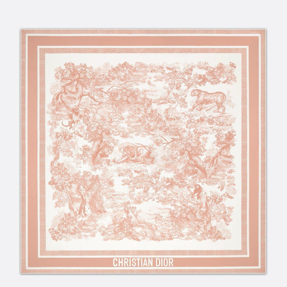 Dior Toile de Jouy Sauvage 90 Square Scarf in Pink Silk Twill