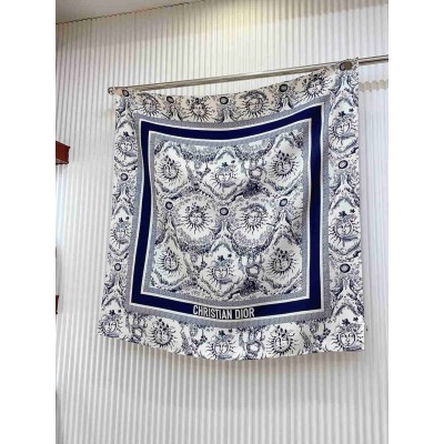 Dior Toile de Jouy Soleil 90 Square Scarf in Blue and White Silk