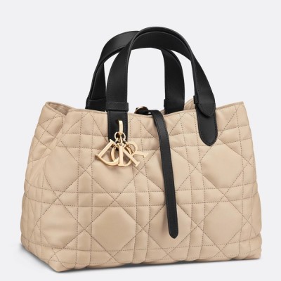 Dior Toujours Medium Bag in Beige and Black Macrocannage Calfskin