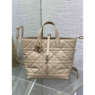 Dior Toujours Vertical Medium Tote Bag in Beige Macrocannage Calfskin