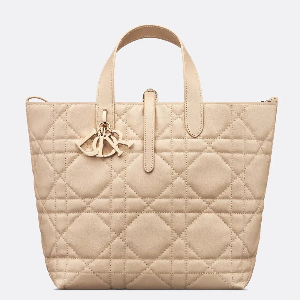 Dior Toujours Vertical Medium Tote Bag in Beige Macrocannage Calfskin