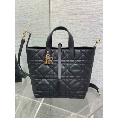 Dior Toujours Vertical Medium Tote Bag in Black Macrocannage Calfskin