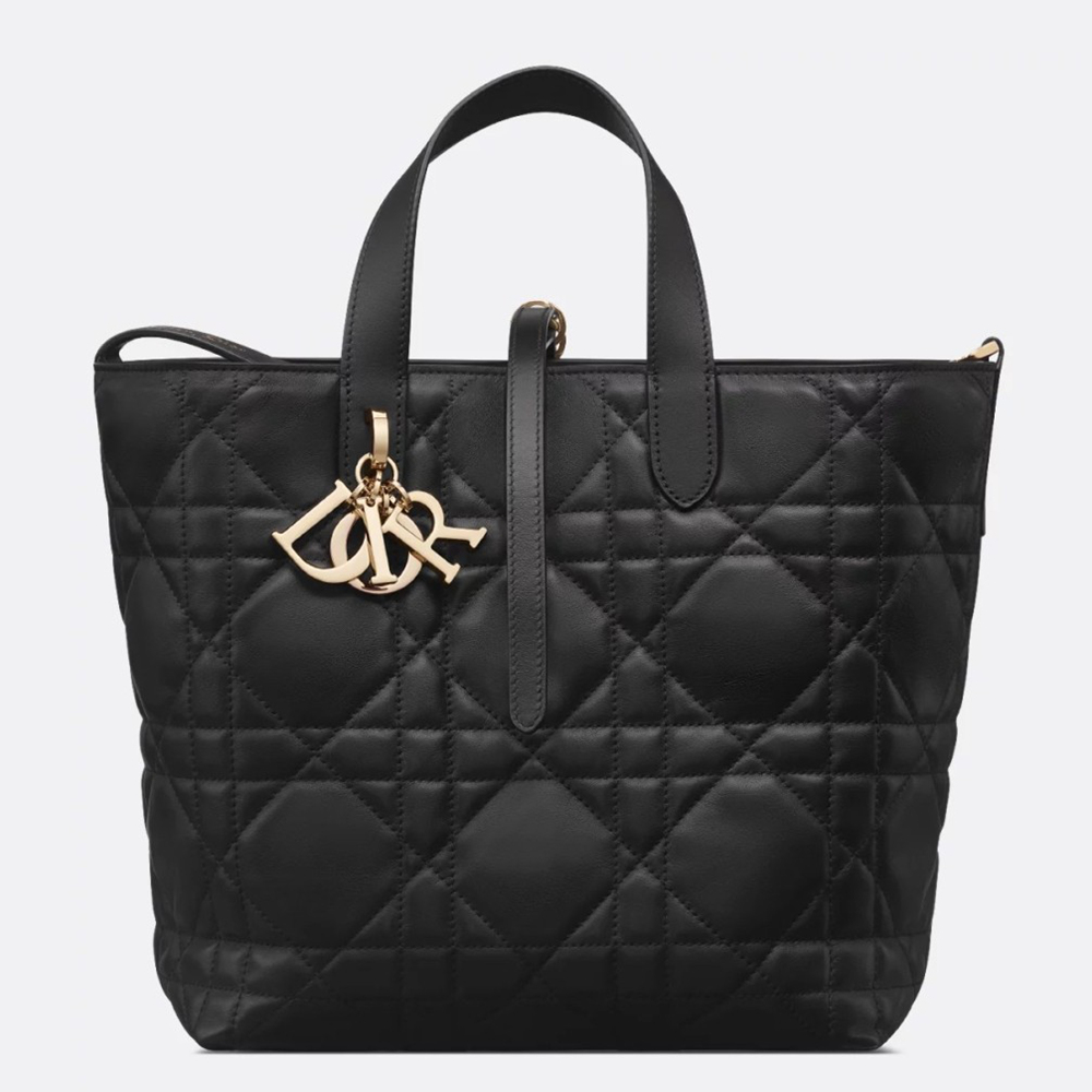 Dior Toujours Vertical Medium Tote Bag in Black Macrocannage Calfskin