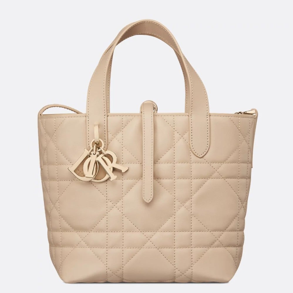 Dior Toujours Vertical Small Tote Bag in Beige Macrocannage Calfskin