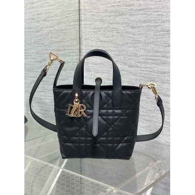 Dior Toujours Vertical Small Tote Bag in Black Macrocannage Calfskin