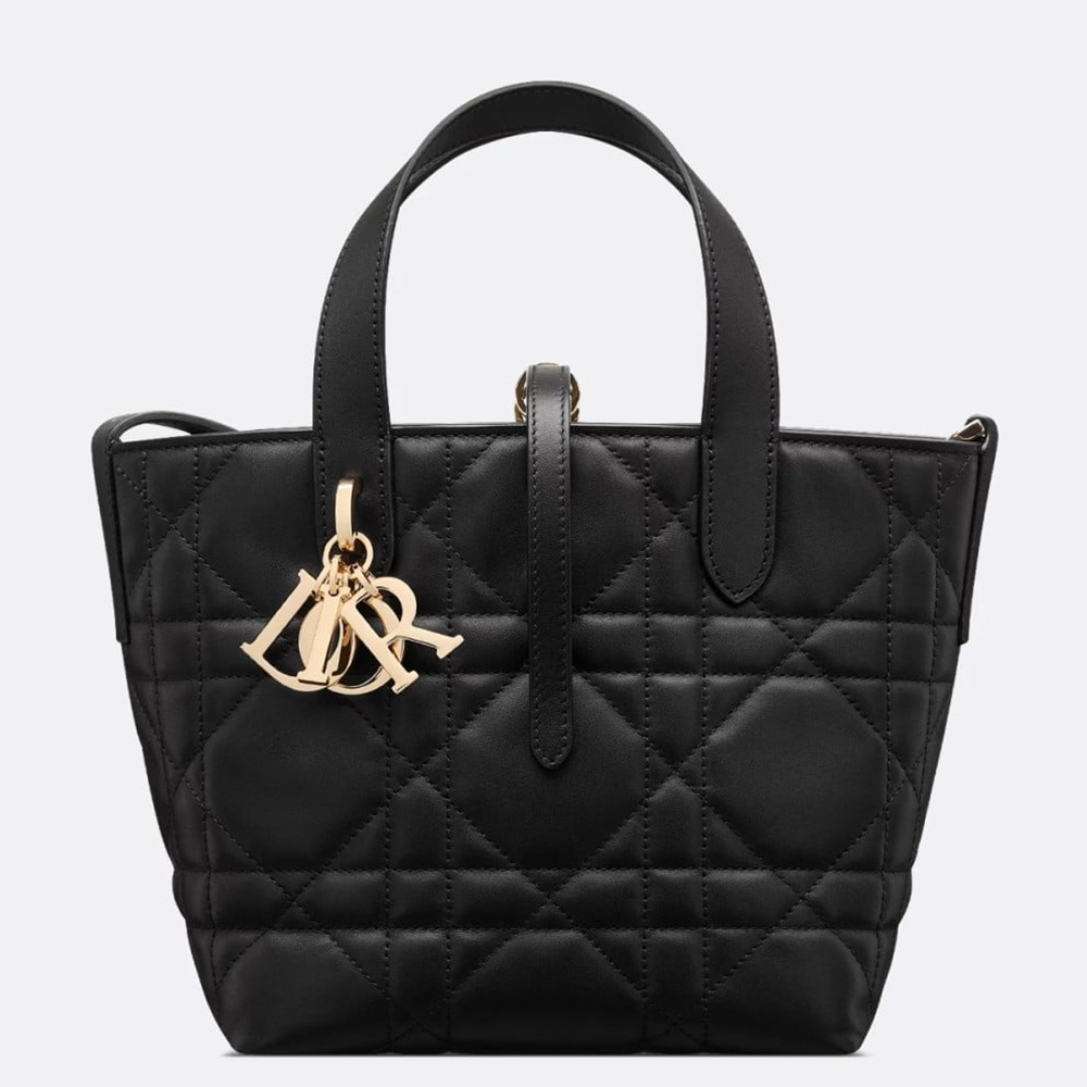 Dior Toujours Vertical Small Tote Bag in Black Macrocannage Calfskin