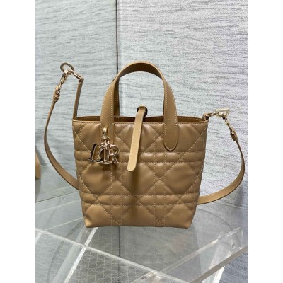 Dior Toujours Vertical Small Tote Bag in Brown Macrocannage Calfskin