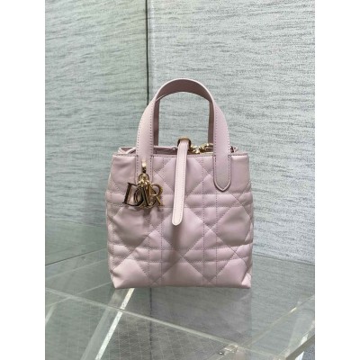 Dior Toujours Vertical Small Tote Bag in Pink Macrocannage Calfskin