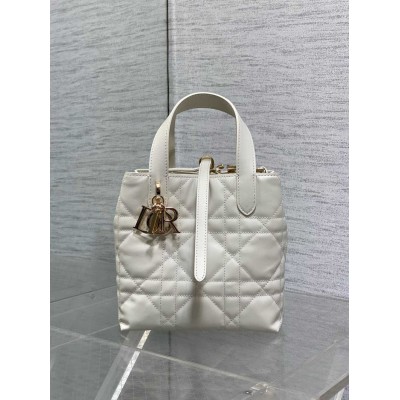 Dior Toujours Vertical Small Tote Bag in White Macrocannage Calfskin