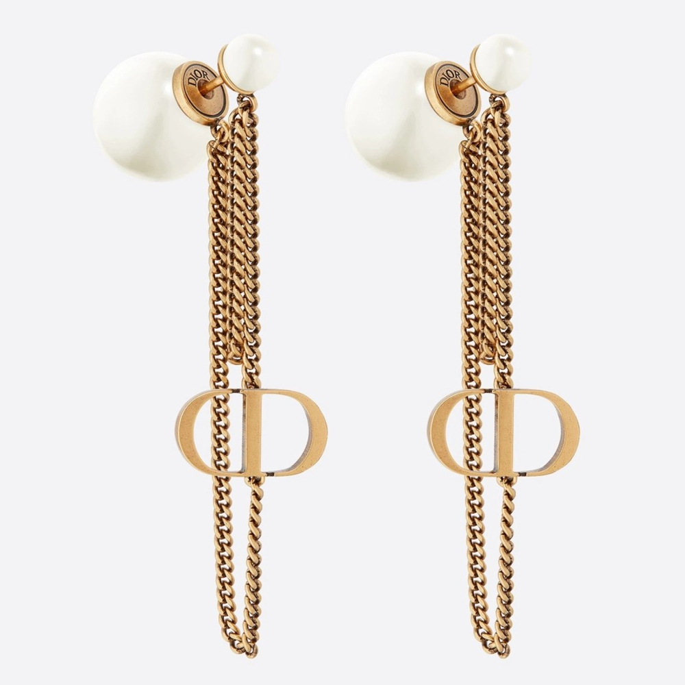 Dior Tribales CD Earrings In Antique Gold-Finish Metal and Pearls