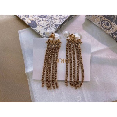 Dior Tribales Chain Earrings In Antique Gold-Finish Metal