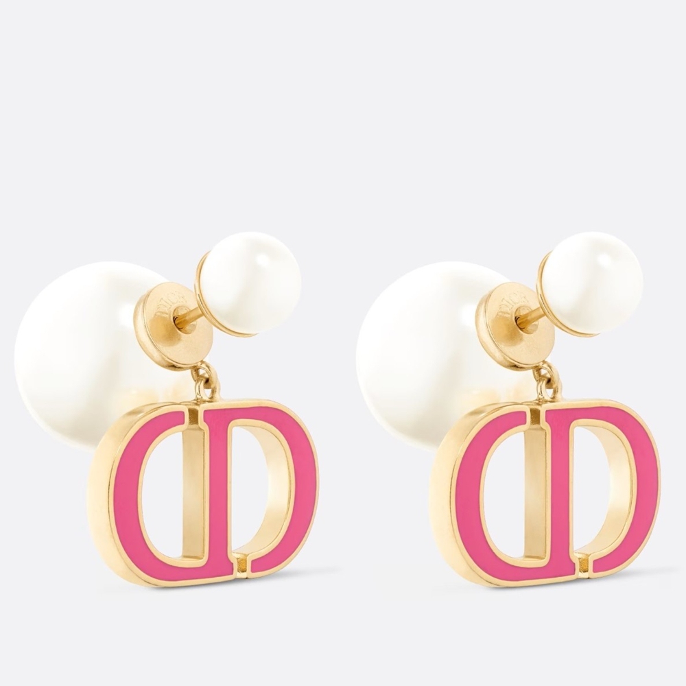 Dior Tribales Earrings in Metal and White Pearls with Rani Pink Lacquer