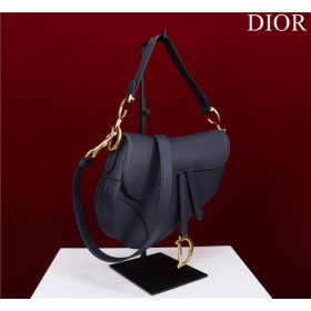 Dior Saddle Bag With Strap M0455 Navy Grained Calfskin