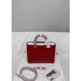 Lady dior leather handbag Dior Red in Leather