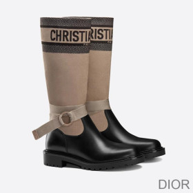 Dior D Major Boots Women Calfskin and Technical Fabric Beige