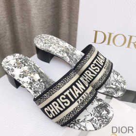 Dior Dway Heeled Slides Women Jardin d''Hiver Motif Canvas Black