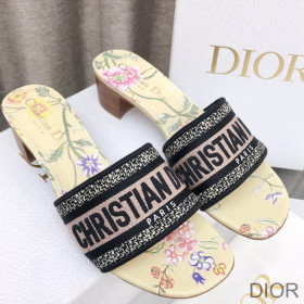 Dior Dway Heeled Slides Women Petites Fleurs Motif Canvas Yellow