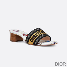 Dior Dway Heeled Slides Women Pixel Zodiac Motif Canvas White