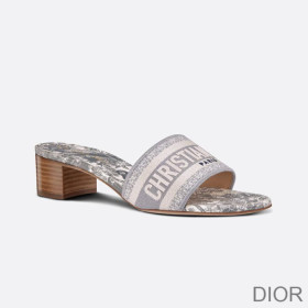 Dior Dway Heeled Slides Women Toile De Jouy Motif Canvas Grey