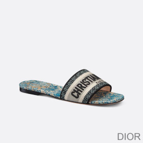 Dior Dway Slides Women Brocart Motif Canvas Blue