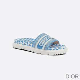 Dior Dway Slides Women Houndstooth Motif Cotton Blue