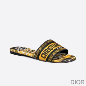 Dior Dway Slides Women Jute Check''n''Dior Motif Canvas Yellow