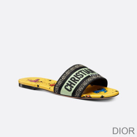 Dior Dway Slides Women Pixel Zodiac Motif Canvas Yellow
