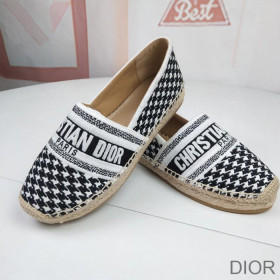 Dior Granville Espadrilles Women Houndstooth Embroidery Canvas Black