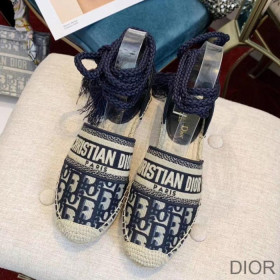 Dior Granville Espadrilles with Laces Women Oblique Motif Cotton Blue