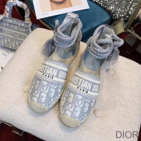Dior Granville Espadrilles with Laces Women Oblique Motif Cotton Grey