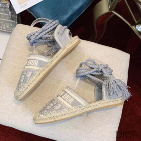 Dior Granville Espadrilles with Laces Women Oblique Motif Cotton Grey