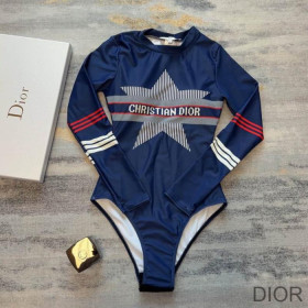 Dior Long Sleeve Bodysuit Women Dior DiorAlps Print Lycra Blue