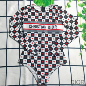 Dior Long Sleeve Bodysuit Women Dioramour D Chess Heart Lycra Black/White