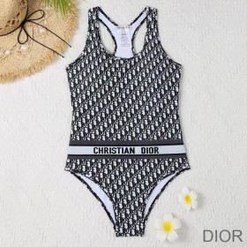 Dior Racerback Swimsuit Women Oblique Jacquard Lycra Black