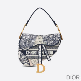 Dior Saddle Bag Around the World Motif Canvas Blue