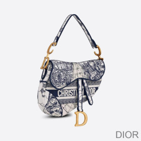 Dior Saddle Bag Around the World Motif Canvas Blue