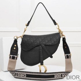 Dior Saddle Bag Oblique Embossed Calfskin Black