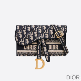 Dior Saddle Slim Pouch Oblique Motif Canvas Blue